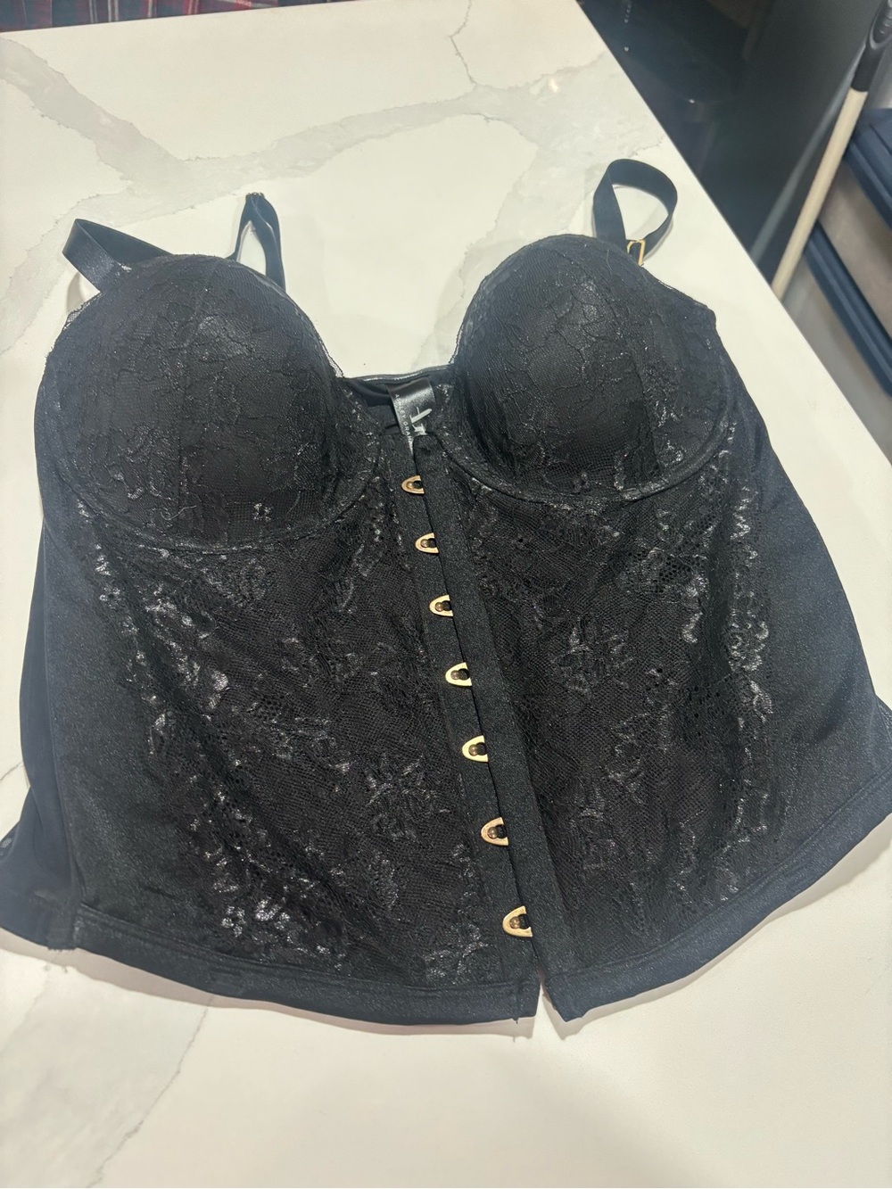 Ashley Graham Black Lace Bustier Camisole with Gold Hooks